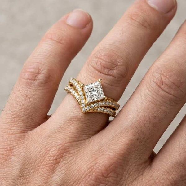 promise ring bridal set matching ring double band sparkle ring luxury ring fine jewelry gold ring unique ring geometric ring pointed ring v shaped ring contour band fitted band wedding jewelry engagement ring