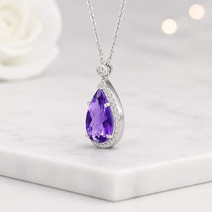 prong setting halo design pear design purple jewelry silver necklace chain necklace delicate chain neck jewelry gift jewelry fashion necklace