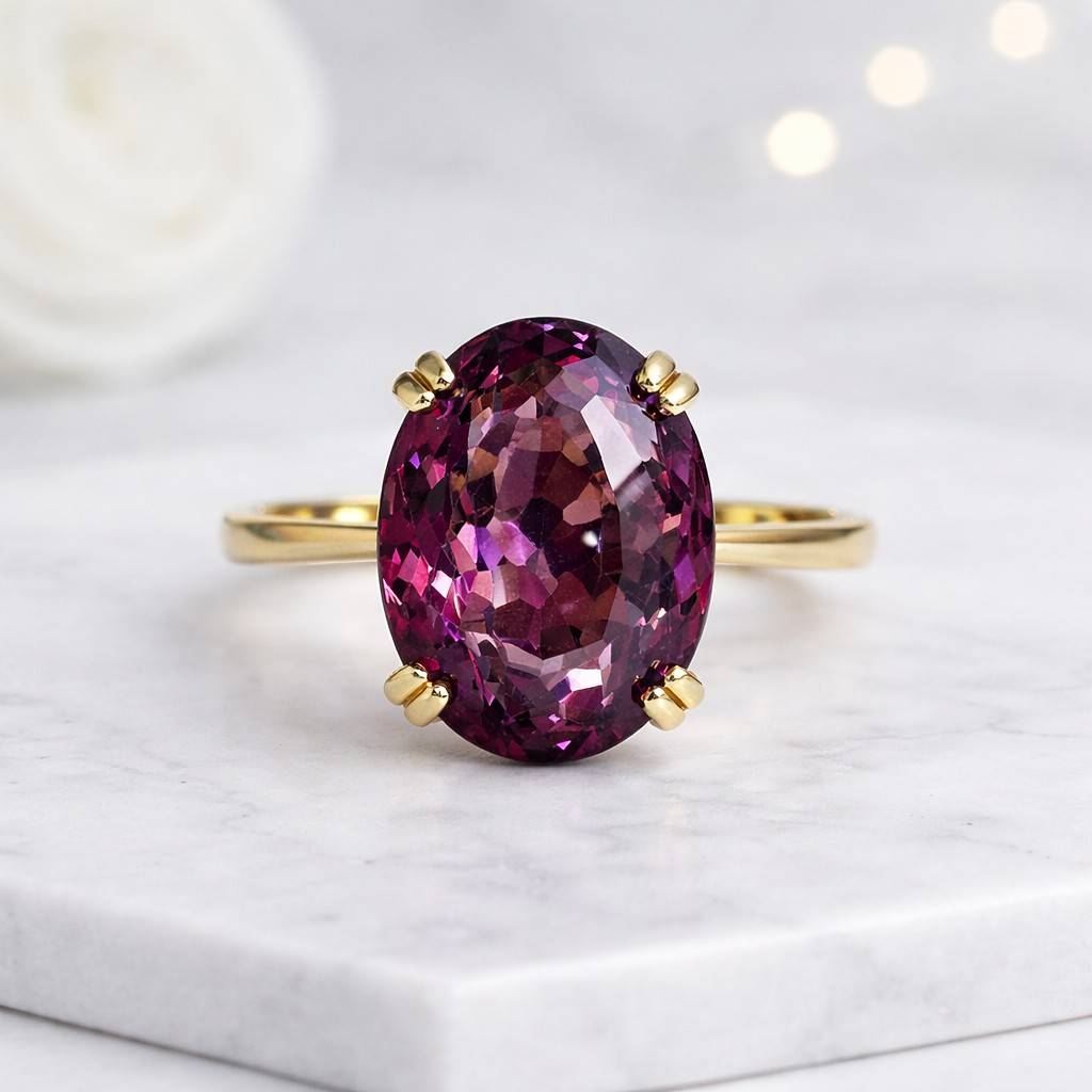 purple amethyst ring oval amethyst ring solitaire ring gemstone ring gold ring statement ring cocktail ring