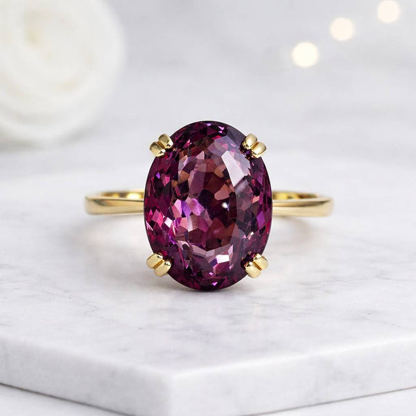 purple amethyst ring oval amethyst ring solitaire ring gemstone ring gold ring statement ring cocktail ring