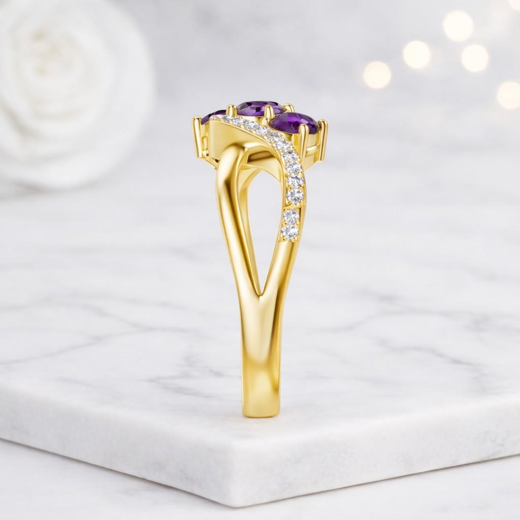 purple gemstone ring amethyst jewelry triple stone ring infinity ring wave band ring crossover jewelry twisted ring band silver gemstone ring elegant jewelry women jewelry bridal jewelry romantic ring