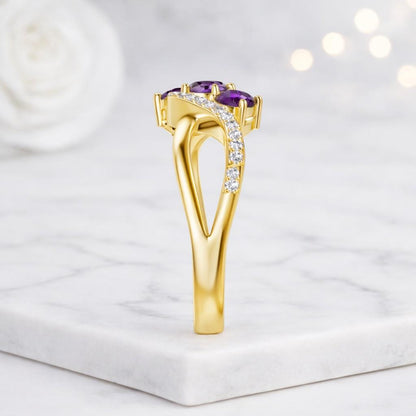 purple gemstone ring amethyst jewelry triple stone ring infinity ring wave band ring crossover jewelry twisted ring band silver gemstone ring elegant jewelry women jewelry bridal jewelry romantic ring