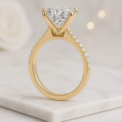 quare Diamond Ring for Her Diamond Trilogy Ring Princess Cut Lab Diamond Halo Accent Ring Eco Friendly Diamond Engagement Ring