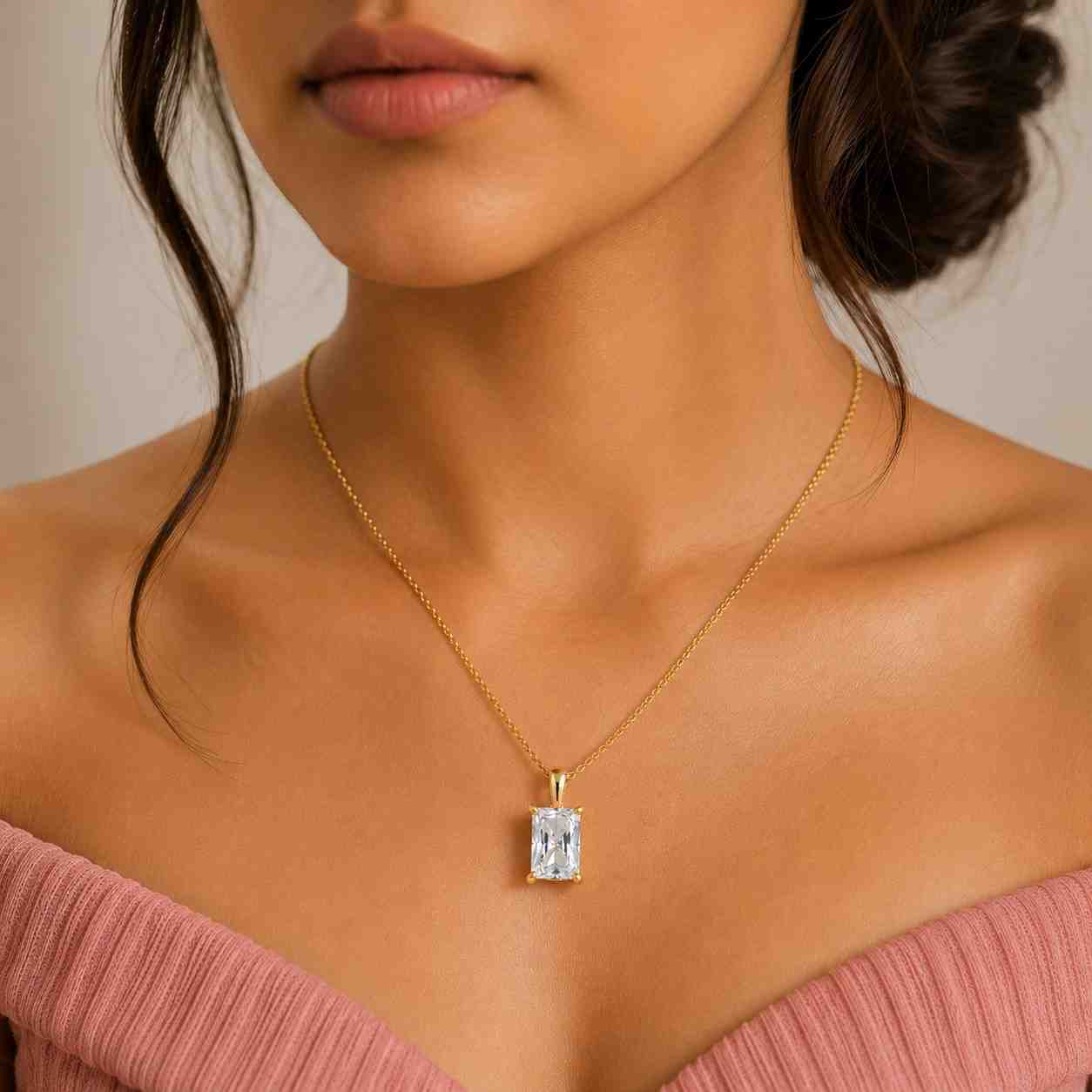 radiant cut necklace rectangle pendant silver necklace solitaire necklace pendant necklace prong setting crystal pendant statement pendant women necklace bridal necklace elegant necklace