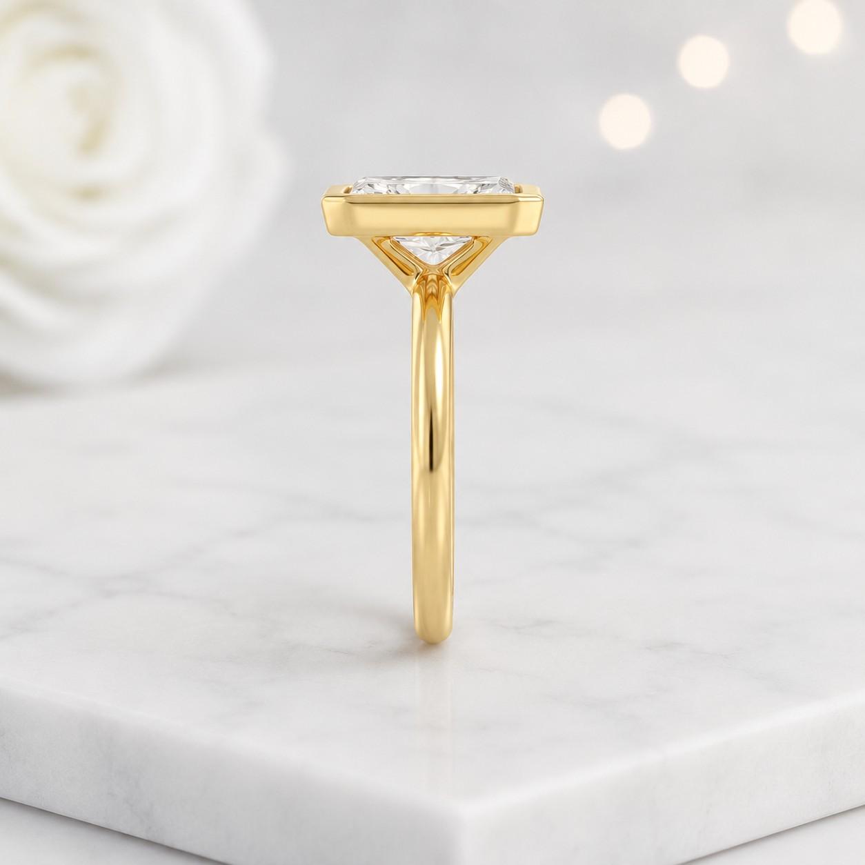 radiant cut ring bezel set ring rectangular ring rose gold jewelry engagement jewelry bridal jewelry solitaire jewelry fine ring elegant jewelry modern jewelry dainty jewelry stackable ring daily ring
