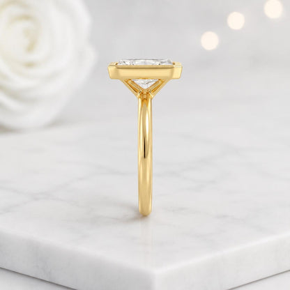 radiant cut ring bezel set ring rectangular ring rose gold jewelry engagement jewelry bridal jewelry solitaire jewelry fine ring elegant jewelry modern jewelry dainty jewelry stackable ring daily ring