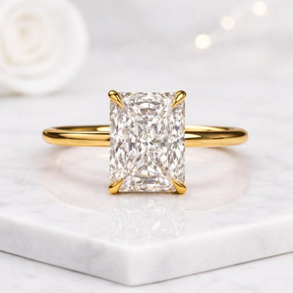 radiant cut ring solitaire ring engagement ring gold ring thin band ring prong setting ring statement ring luxury ring