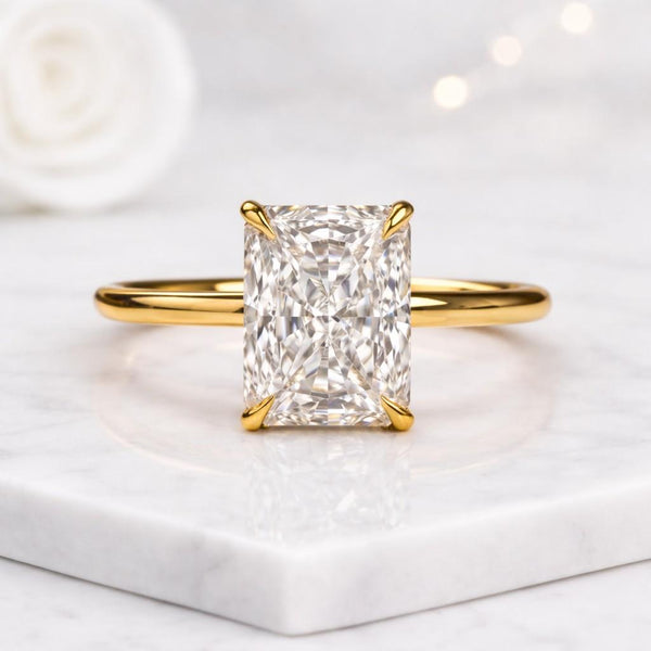 radiant cut ring solitaire ring engagement ring gold ring thin band ring prong setting ring statement ring luxury ring