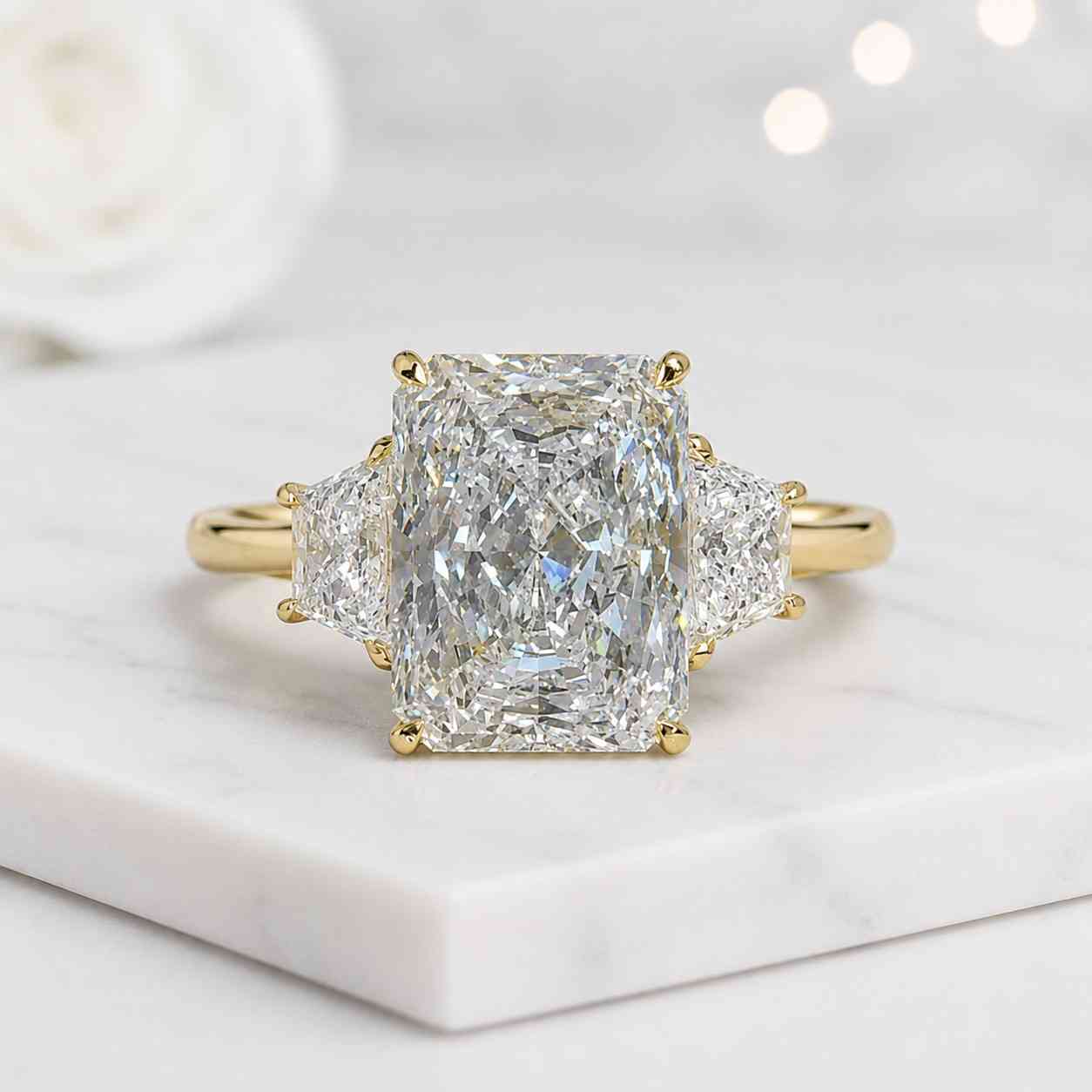 radiant cut ring three stone ring engagement ring solitaire ring statement ring luxury ring