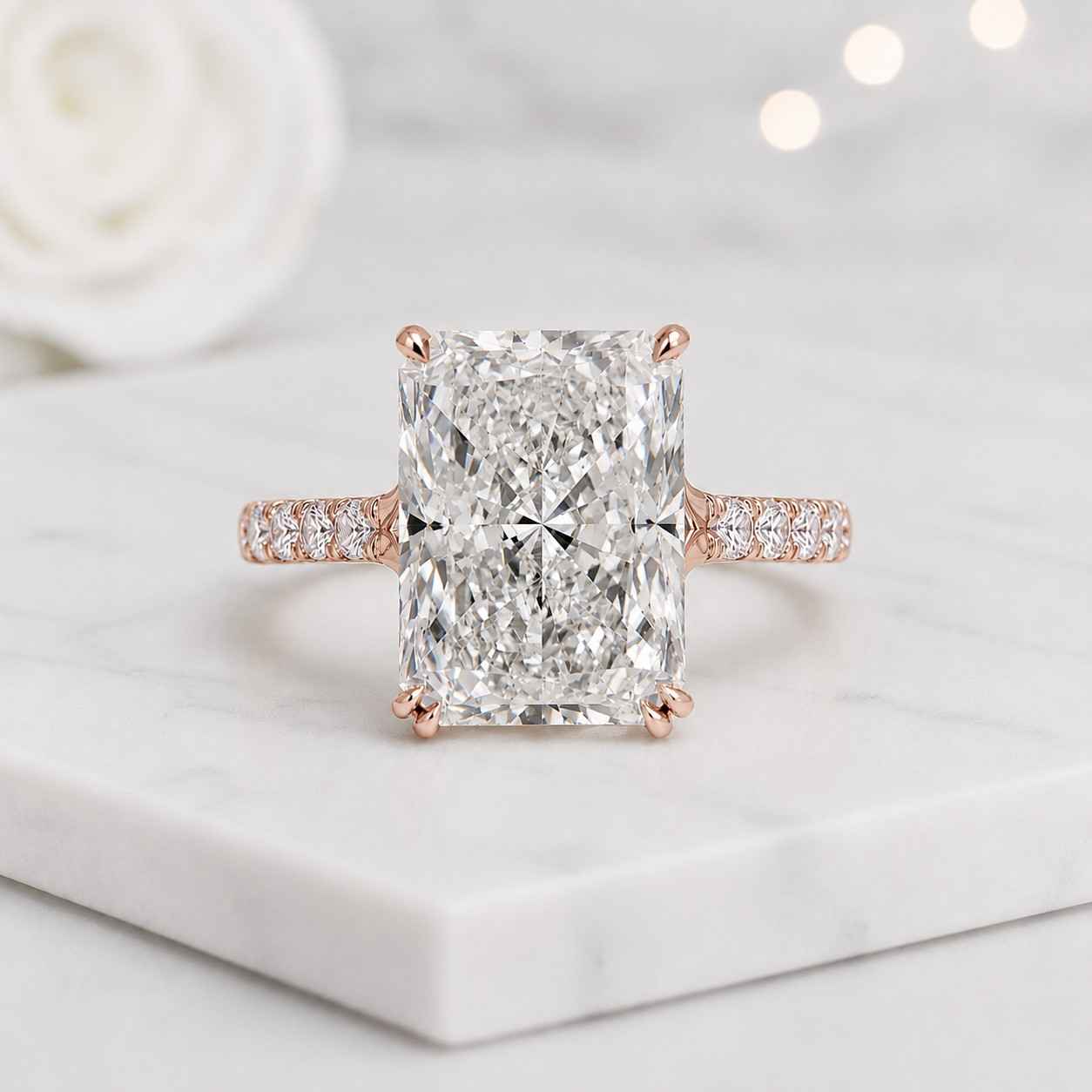 radiant diamond ring rectangular ring elongated ring hidden halo ring pave setting cathedral setting basket setting raised setting solitaire setting bridal accessory wedding jewelry proposal ring