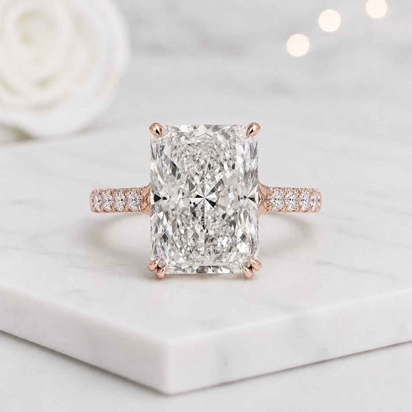 radiant diamond ring rectangular ring elongated ring hidden halo ring pave setting cathedral setting basket setting raised setting solitaire setting bridal accessory wedding jewelry proposal ring