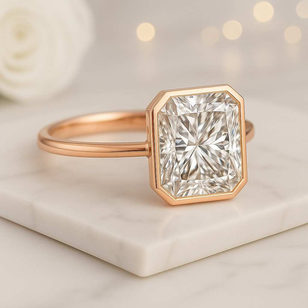 radiant engagement ring bezel engagement ring solitaire engagement ring yellow gold ring bridal jewelry ring women jewelry ring fine ring