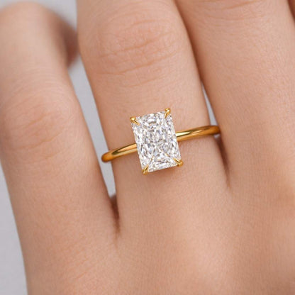 radiant engagement ring radiant solitaire ring elongated stone ring cathedral ring hidden halo ring four prong ring