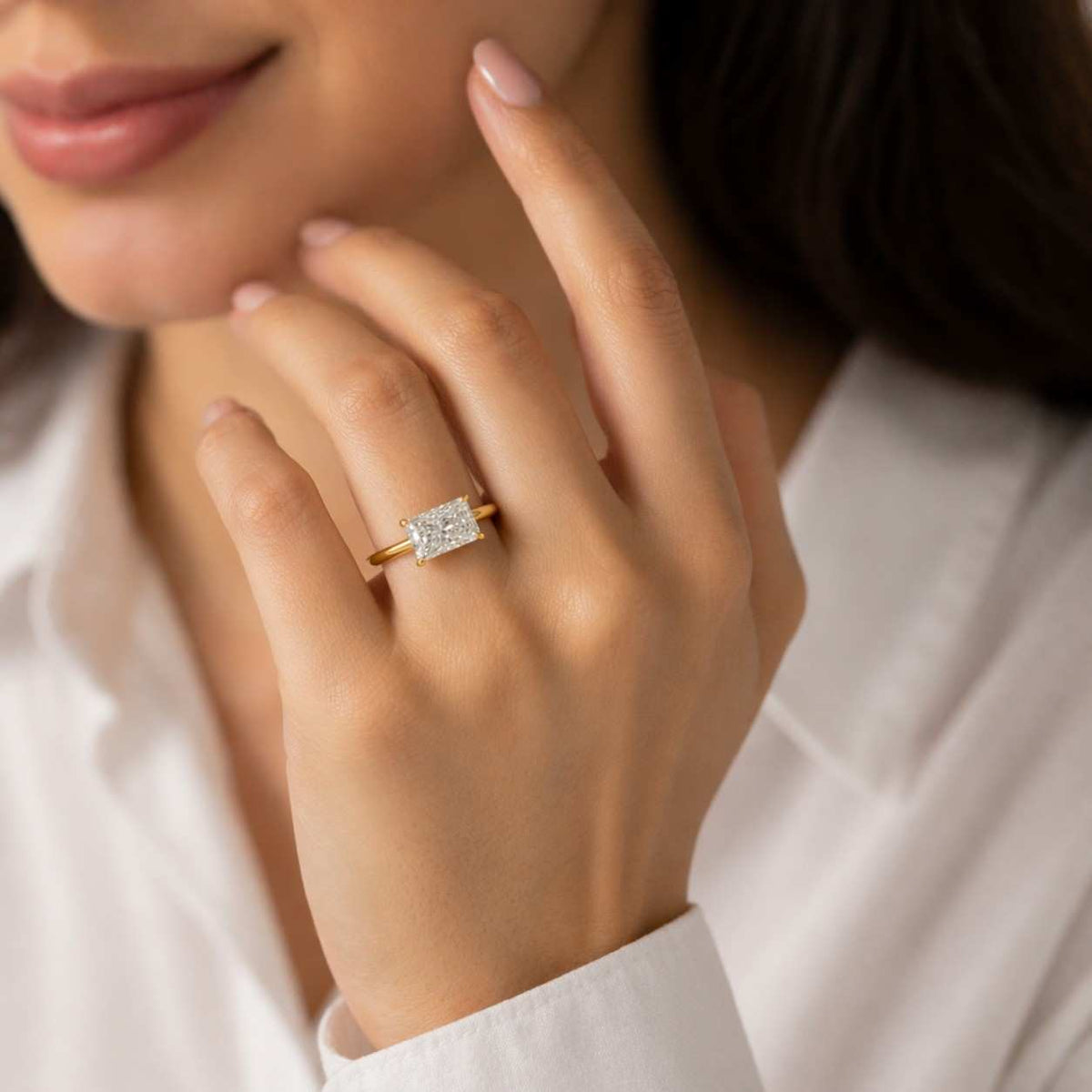 radiant engagement ring solitaire engagement ring yellow gold ring rectangular ring minimal ring dainty ring