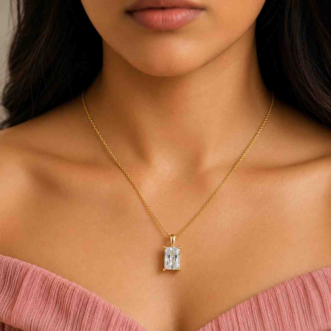 radiant pendant rectangular necklace solitaire pendant silver pendant luxury pendant bridal jewelry