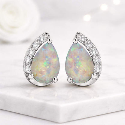 rainbow opal earrings iridescent earrings prong set earrings halo style earrings curved design earrings arc design earrings