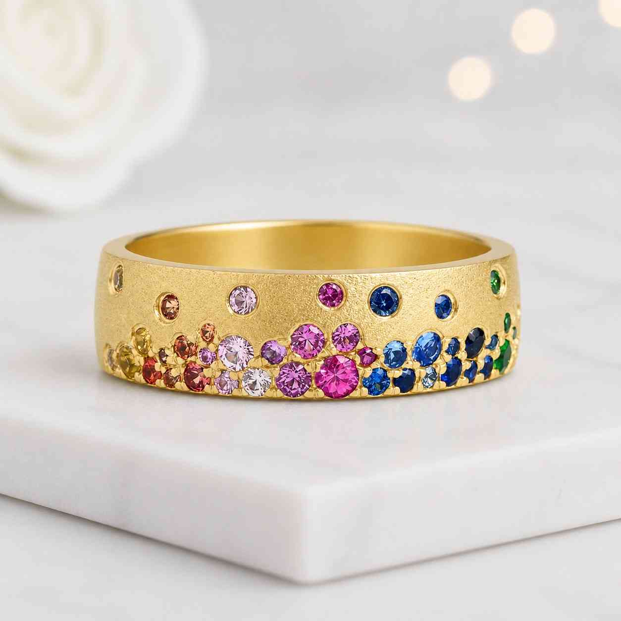 rainbow ring gemstone ring gold band wide band colorful ring rainbow band pride ring unisex ring wedding band