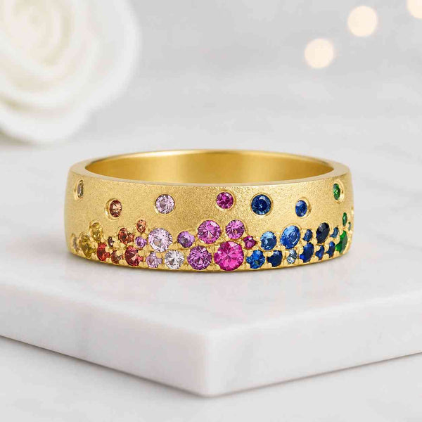 rainbow ring gemstone ring gold band wide band colorful ring rainbow band pride ring unisex ring wedding band