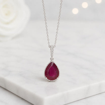 red gemstone necklace halo pendant necklace solitaire pendant elegant necklace fine jewelry necklace