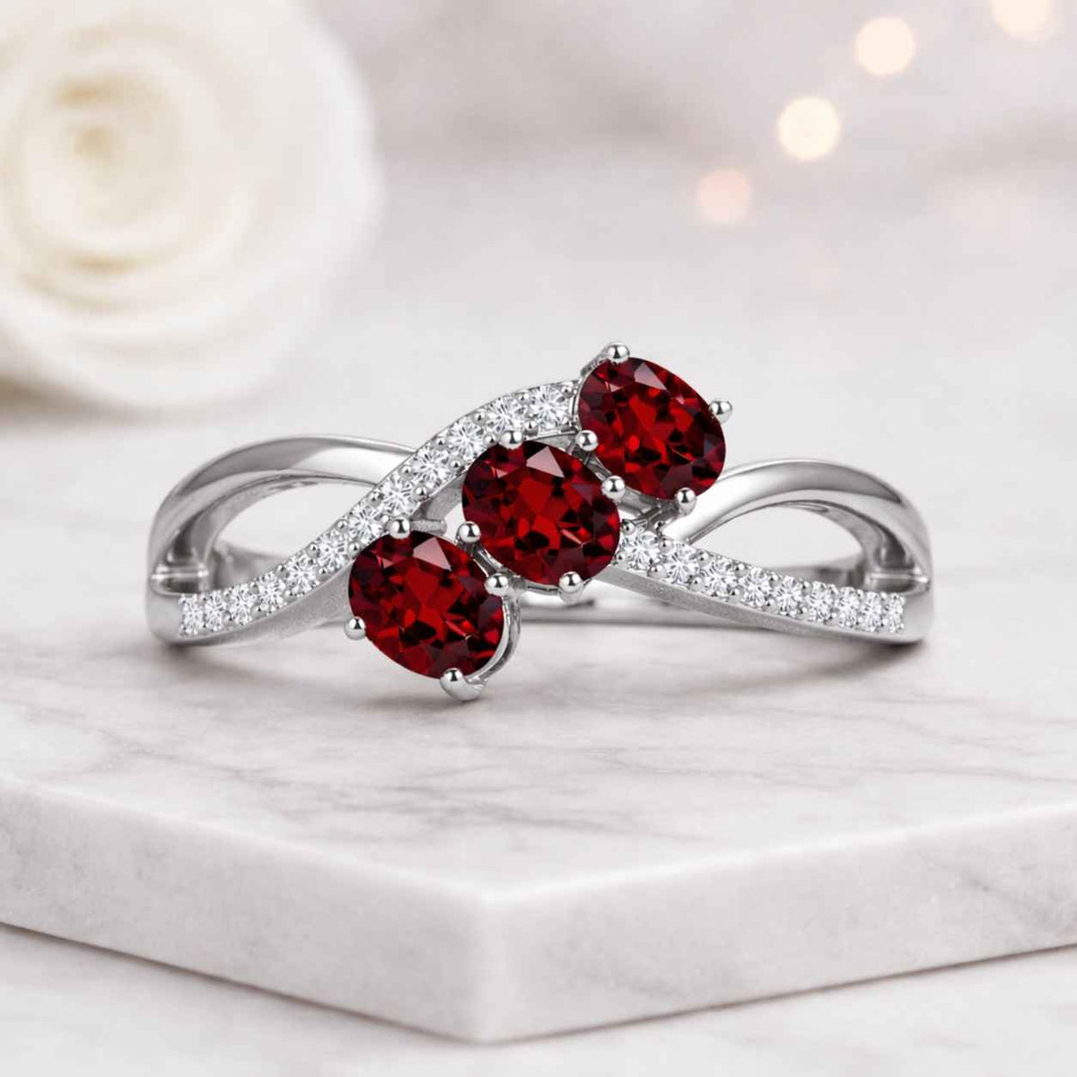 red gemstone ring infinity ring split shank ring crossover band gemstone jewelry ladies ring everyday ring
