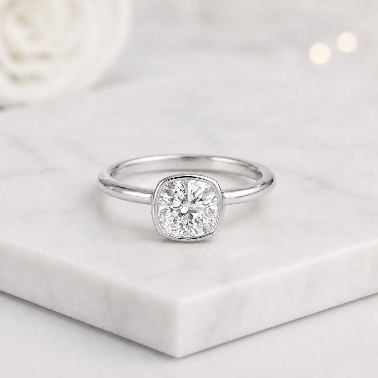 rose gold engagement ring bezel set engagement ring solitaire diamond ring round diamond ring