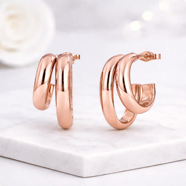 rose gold hoops hoop earrings chunky hoops thick hoop earrings double hoop earrings layered hoops bold earrings modern hoops curved earrings