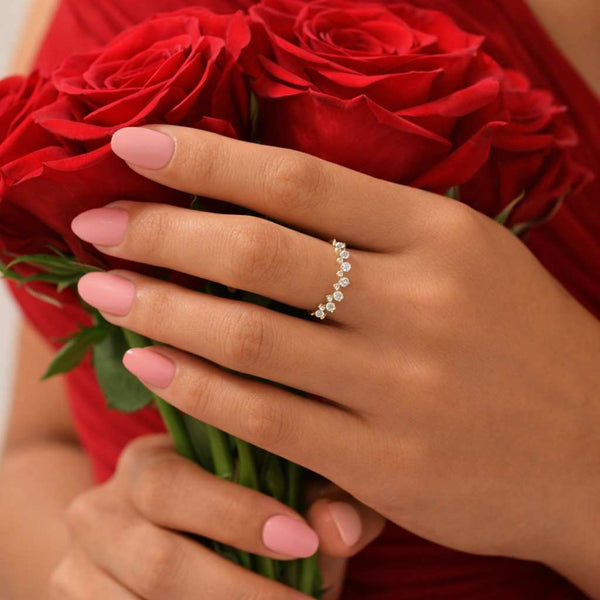 rose gold ring crystal ring arc ring V shape ring wave ring crown band enhancer band bridal enhancer curved stacker open band