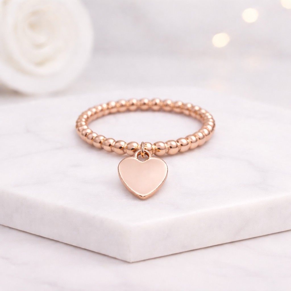 rose gold ring solid gold ring real gold ring gold heart ring gold bead ring gold charm ring gold band ring fine gold ring luxury ring gold jewelry classic gold ring