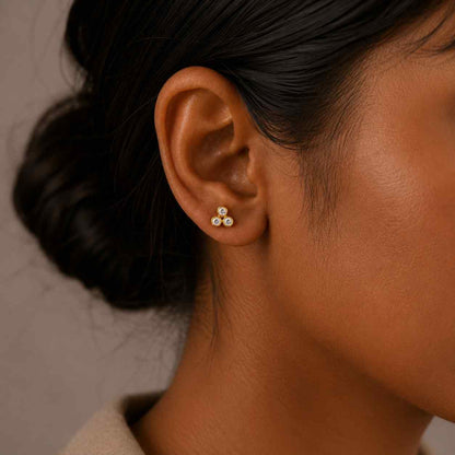 round bezel studs elegant ear jewelry women fashion studs luxury ear studs fine gold studs secure back studs screw back jewelry flat back stud
