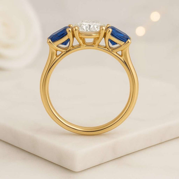 round center blue stones polished band prong setting luxury ring elegant ring handmade ring stackable ring anniversary ring