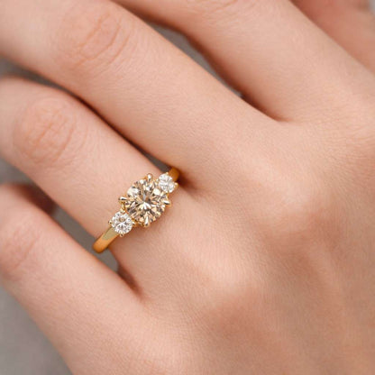 round cut engagement ring champagne gemstone ring rose gold engagement three stone diamond ring