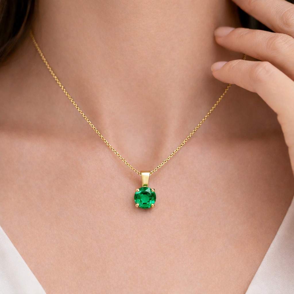 round cut pendant emerald green pendant gemstone necklace solitaire necklace green stone necklace