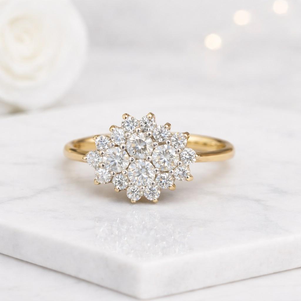 round cut ring flower cluster ring halo cluster ring floral ring diamond cluster ring lab diamond ring statement ring
