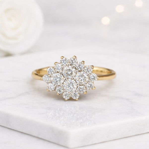 round cut ring flower cluster ring halo cluster ring floral ring diamond cluster ring lab diamond ring statement ring