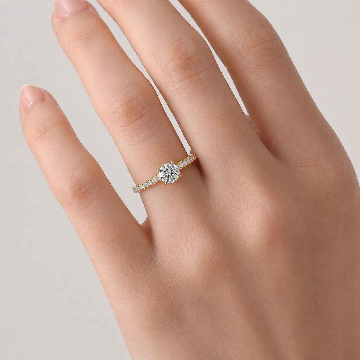 round cut ring pave band ring solitaire engagement ring wedding proposal ring bridal accessory fine ring luxury accessory crystal ring clear stone ring elegant jewelry