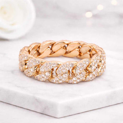 round diamond ring round moissanite ring white cz ring crystal chain ring diamond curb ring moissanite curb ring lab gemstone ring luxury diamond band