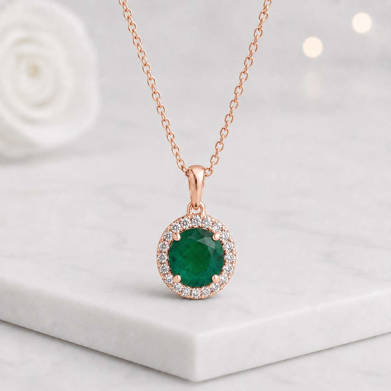 round emerald pendant emerald halo necklace green stone necklace circle pendant gemstone jewelry crystal necklace