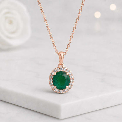 round emerald pendant emerald halo necklace green stone necklace circle pendant gemstone jewelry crystal necklace