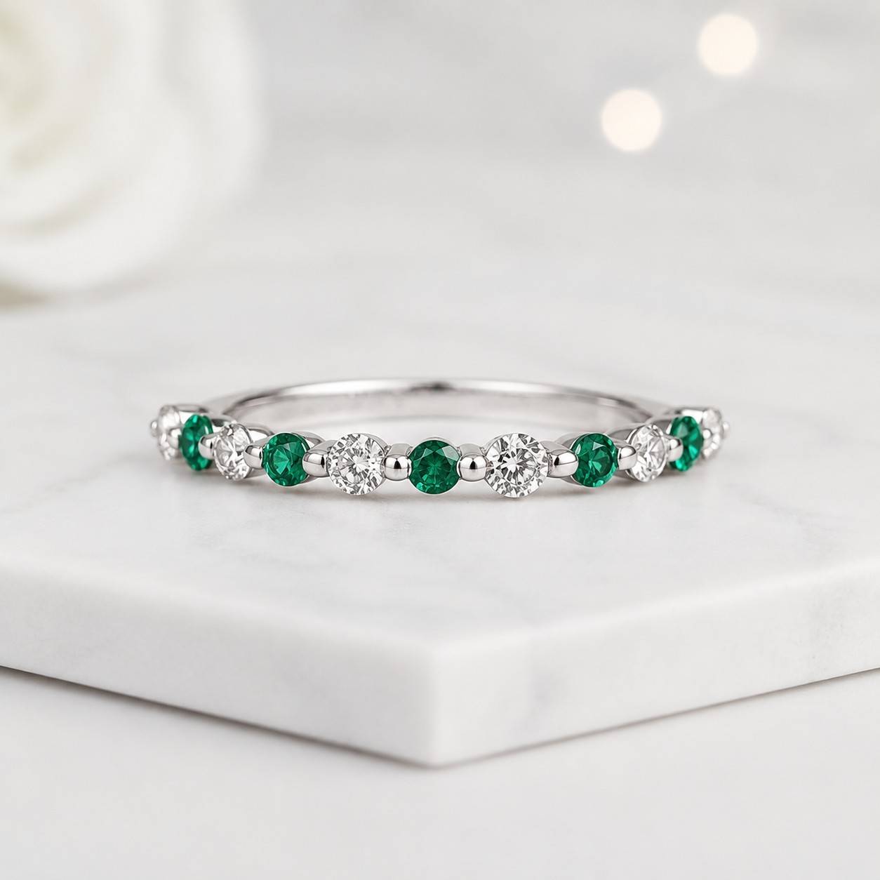 round emerald ring round diamond ring round gemstone ring round eternity ring round wedding band