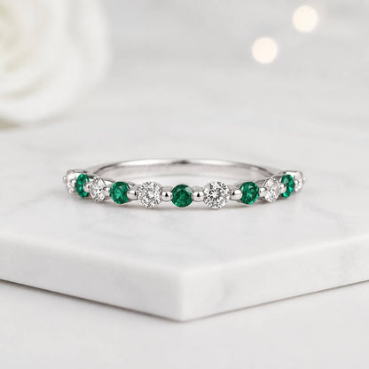 round emerald ring round diamond ring round gemstone ring round eternity ring round wedding band