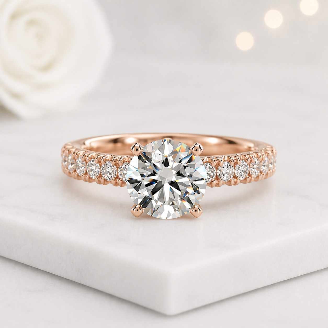 round engagement ring solitaire ring pave ring diamond ring bridal ring wedding ring promise ring statement ring luxury ring fine jewelry women ring sparkling ring