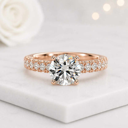 round engagement ring solitaire ring pave ring diamond ring bridal ring wedding ring promise ring statement ring luxury ring fine jewelry women ring sparkling ring