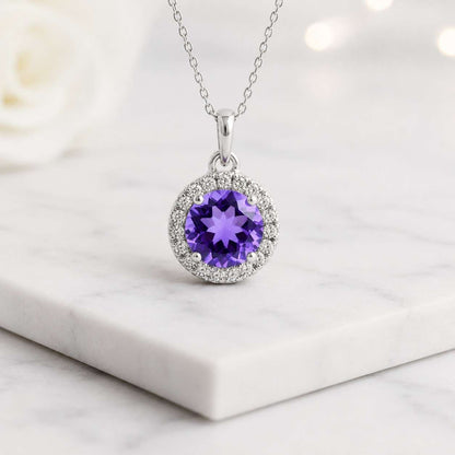 round pendant halo pendant purple pendant gemstone pendant necklace pendant silver pendant circle pendant solitaire pendant