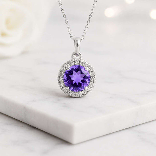 round pendant halo pendant purple pendant gemstone pendant necklace pendant silver pendant circle pendant solitaire pendant