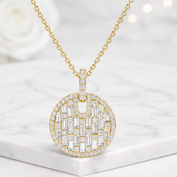round pendant necklace circle pendant gold pendant baguette pendant pave pendant disc necklace halo pendant statement pendant womens necklace luxury necklace sparkle pendant geometric pendant