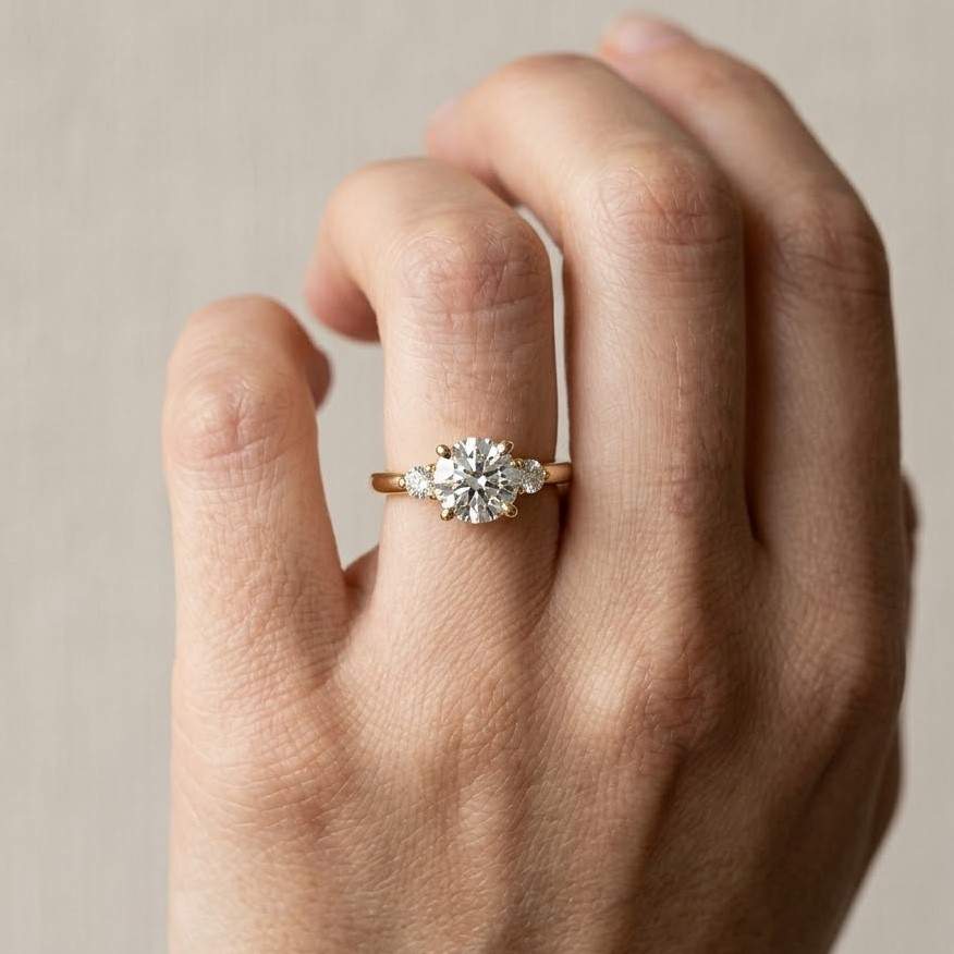 round solitaire ring three stone ring accent stone ring delicate ring polished ring slim band ring bridal jewelry engagement jewelry romantic ring feminine ring everyday ring simple ring modern ring luxury jewelry fine ring