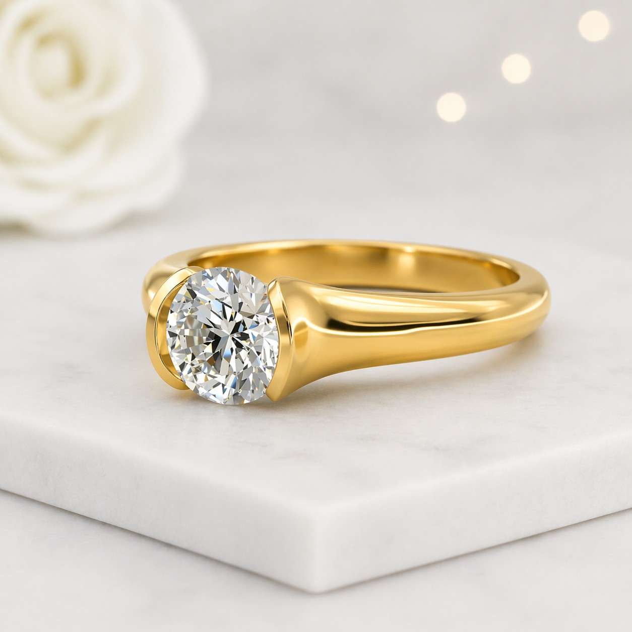 round solitaire ring yellow gold ring bezel set ring smooth band ring comfort band ring classic engagement ring simple engagement ring
