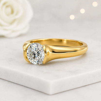 round solitaire ring yellow gold ring bezel set ring smooth band ring comfort band ring classic engagement ring simple engagement ring