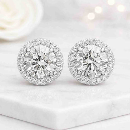 round stud earrings halo earrings lab grown earrings diamond stud earrings round halo earrings classic studs solitaire halo sparkling earrings