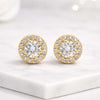 Round Cut Lab Grown Diamond Halo Stud Earrings in 14K Yellow Gold